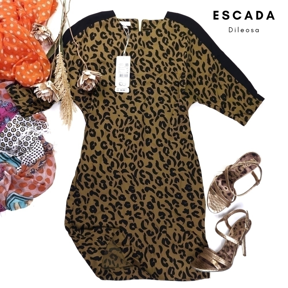 New Escada Olive Black Dress Sz 36